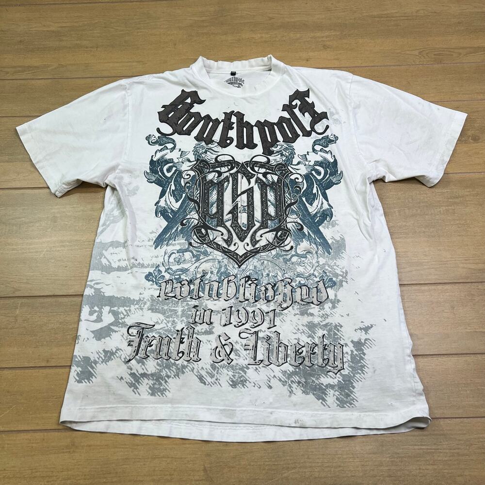 Southpole T Shirt Mens XXL White Graphic Y2K Streetwear Short Sleeve Distress